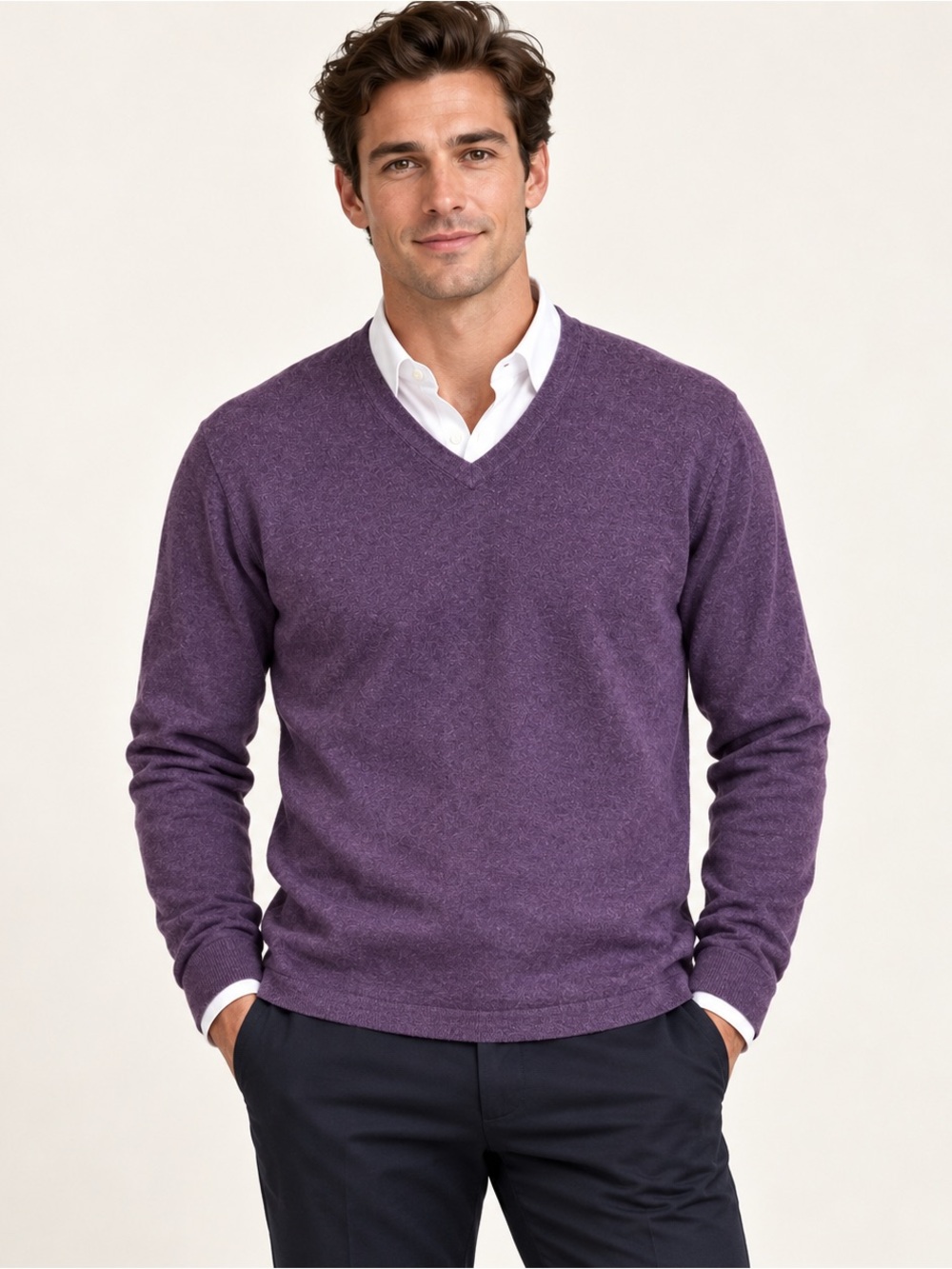 Banana Republic Purple V-Neck Sweater L Silk Cotton Cashmere Luxury Blend
